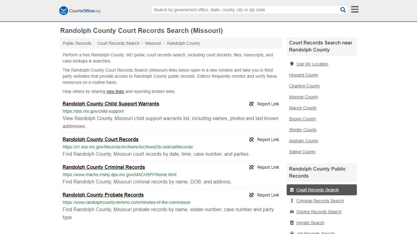 Randolph County Court Records Search (Missouri) - County Office